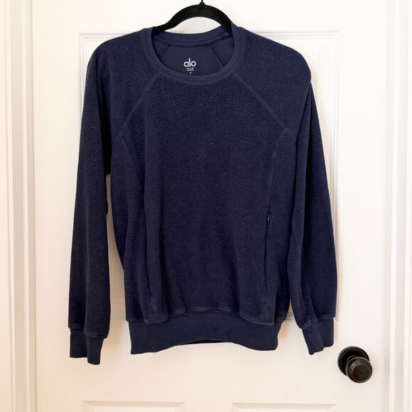 Women Alo Yoga Crew Neck Fleece Sweatshirt in Dark Blue Size Small - Picture 1 of 8
